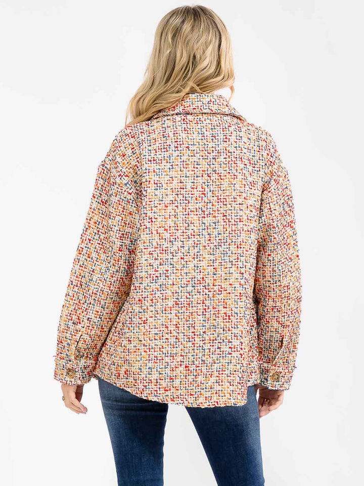 WOMEN'S LONG SLEEVE FRONT POCKETS BUTTON CLOSURE MULTI TWEED JACKET