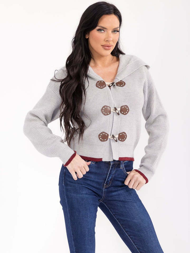 WOMEN'S LONG SLEEVE BUTTON CLOSURE HOODED KNIT SWEATER