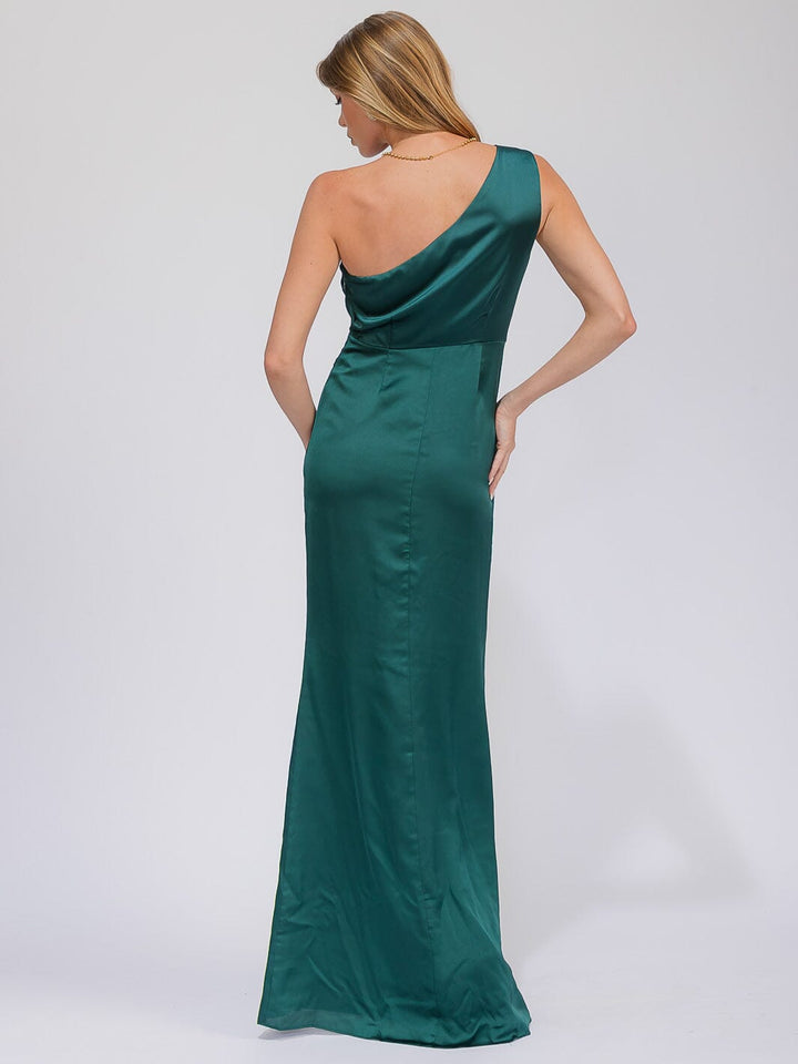 WOMEN'S SLEEVELESS ONE SHOULDER SURPLICE FRONT SLIT MAXI GOWN DRESS