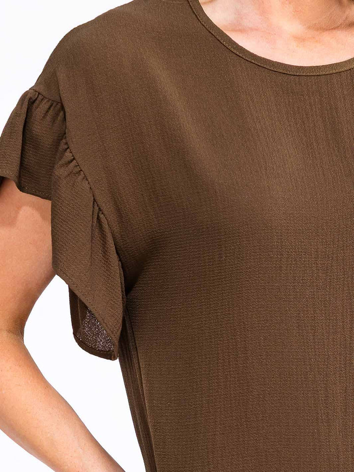 WOMEN'S SHORT RUFFLE SLEEVE TIERED BLOUSE