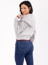 WOMEN'S LONG SLEEVE BUTTON CLOSURE HOODED KNIT SWEATER