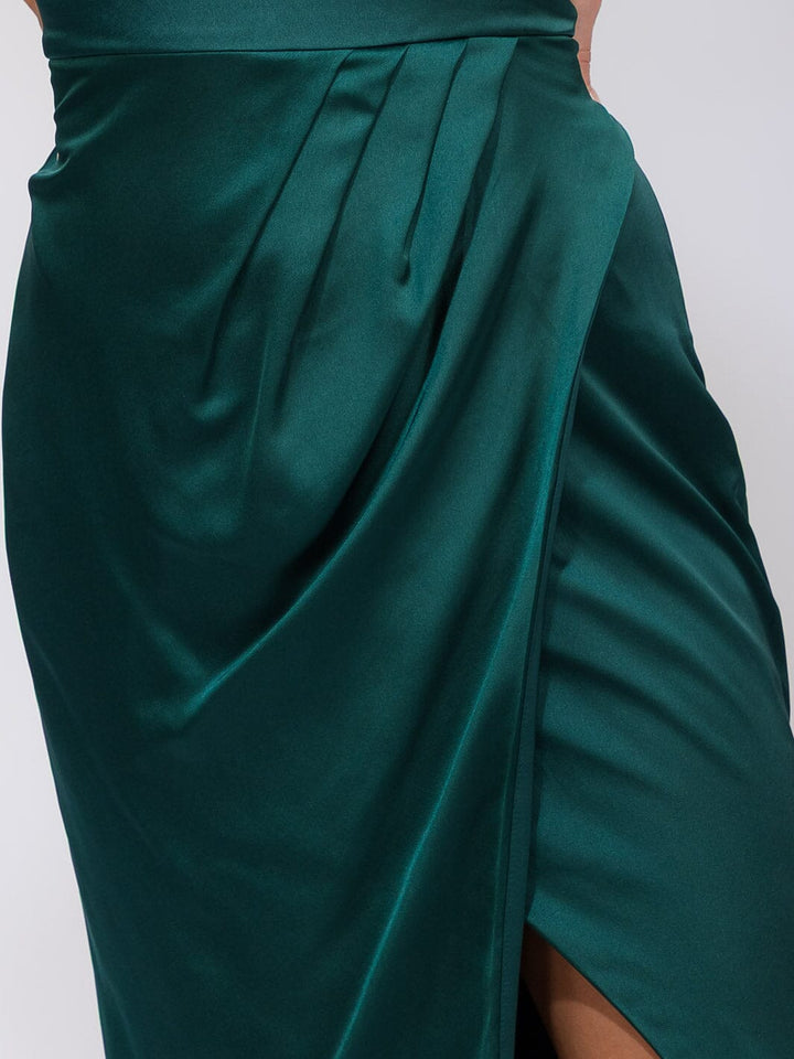 WOMEN'S SLEEVELESS ONE SHOULDER SURPLICE FRONT SLIT MAXI GOWN DRESS