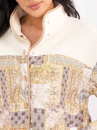 WOMEN'S LONG SLEEVE BUTTON UP SHERPA PRINT CONTRAST JACKET