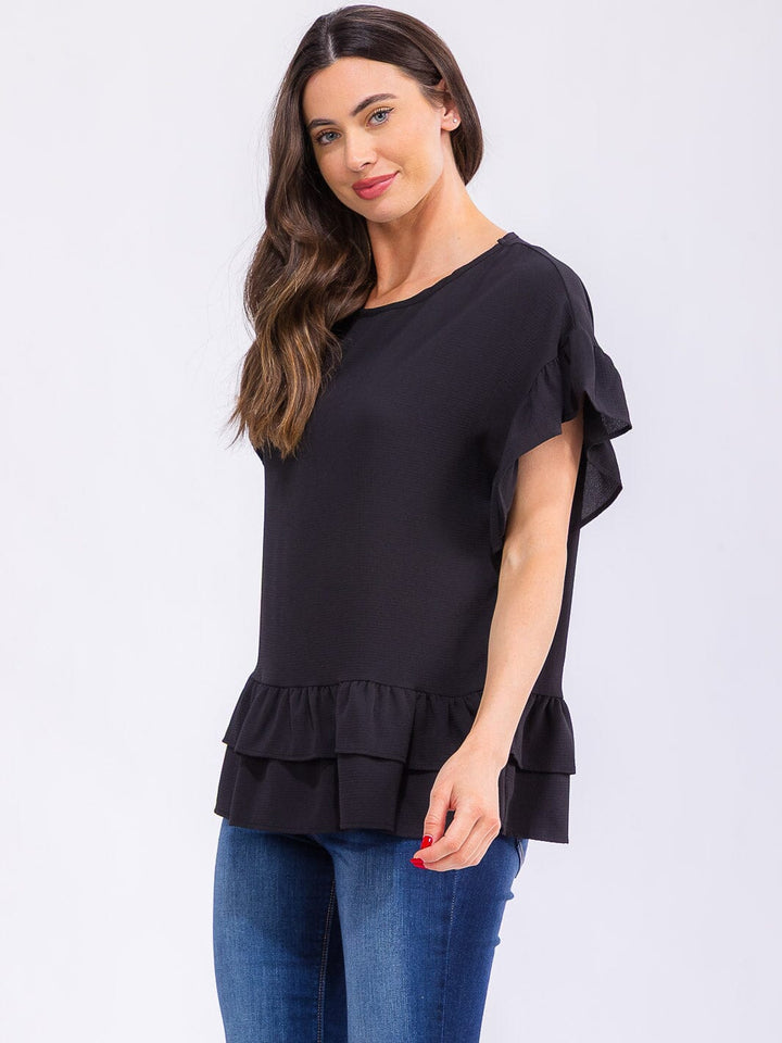 WOMEN'S SHORT RUFFLE SLEEVE TIERED BLOUSE