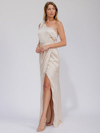 WOMEN'S SLEEVELESS ONE SHOULDER SURPLICE FRONT SLIT MAXI GOWN DRESS