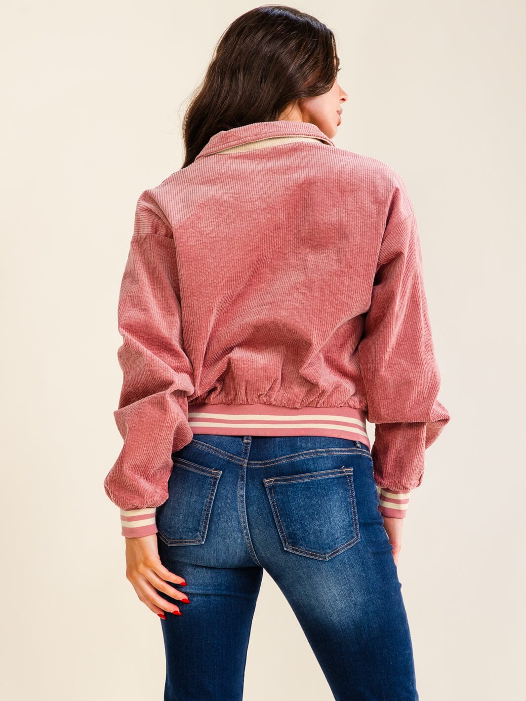 WOMEN'S LONG SLEEVE BUTTON CLOSURE FRONT POCKETS CORDUROY JACKET