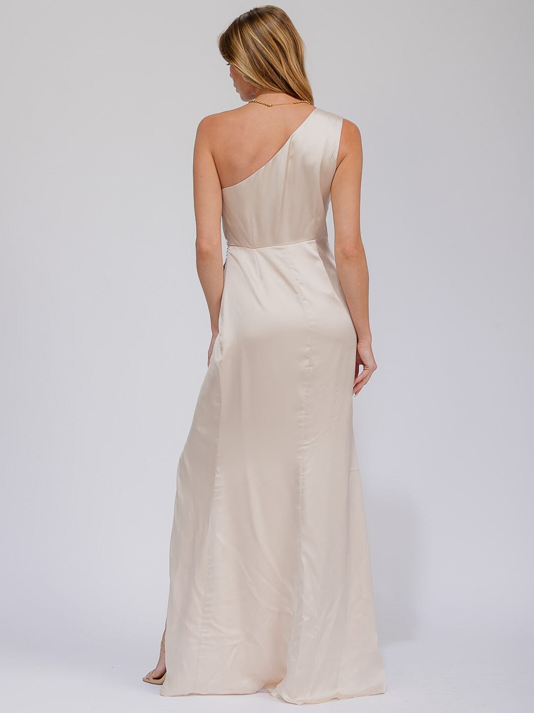 WOMEN'S SLEEVELESS ONE SHOULDER SURPLICE FRONT SLIT MAXI GOWN DRESS