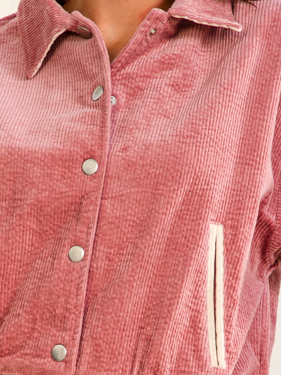 WOMEN'S LONG SLEEVE BUTTON CLOSURE FRONT POCKETS CORDUROY JACKET
