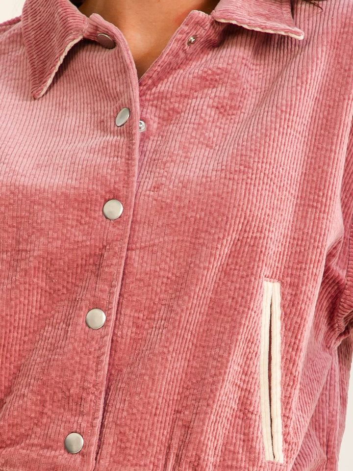 WOMEN'S LONG SLEEVE BUTTON CLOSURE FRONT POCKETS CORDUROY JACKET