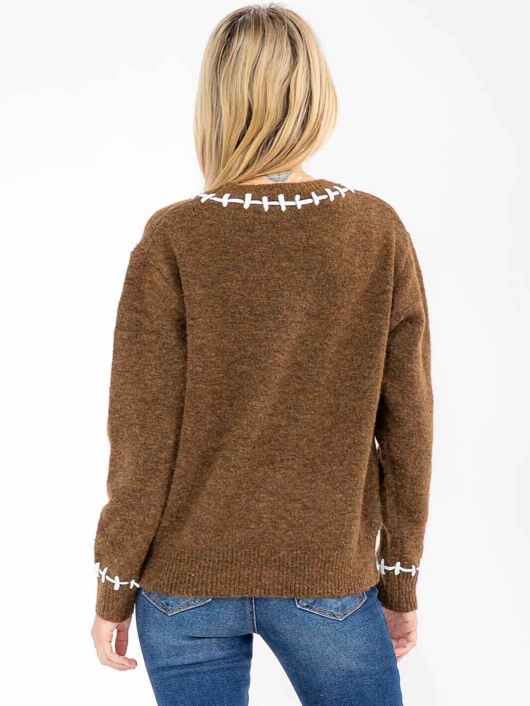 WOMEN'S LONG SLEEVE STARS PRINT PULLOVER SWEATER