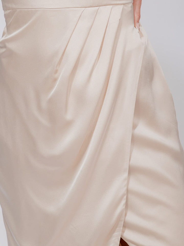 WOMEN'S SLEEVELESS ONE SHOULDER SURPLICE FRONT SLIT MAXI GOWN DRESS