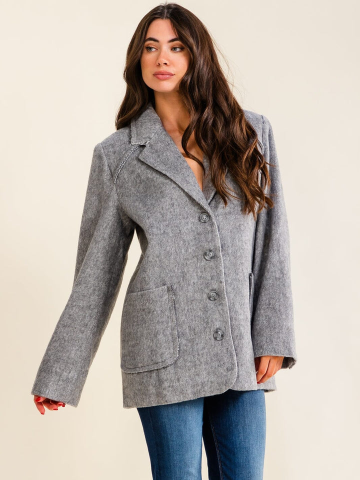 WOMEN'S LONG SLEEVE BUTTON CLOSURE FRONT POCKETS COAT
