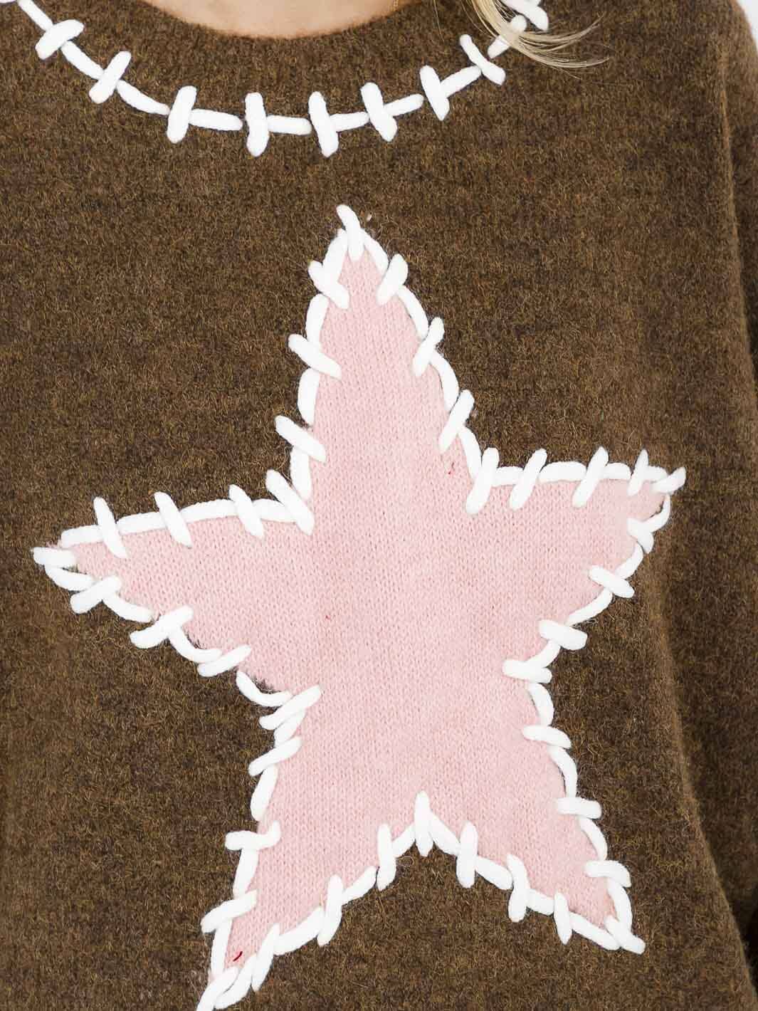 WOMEN'S LONG SLEEVE STARS PRINT PULLOVER SWEATER