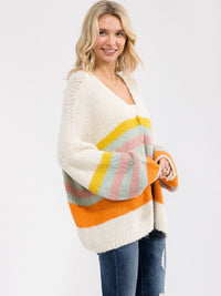 WOMEN'S LONG SLEEVE BUTTON CLOSURE COLORBLOCK CARDIGAN