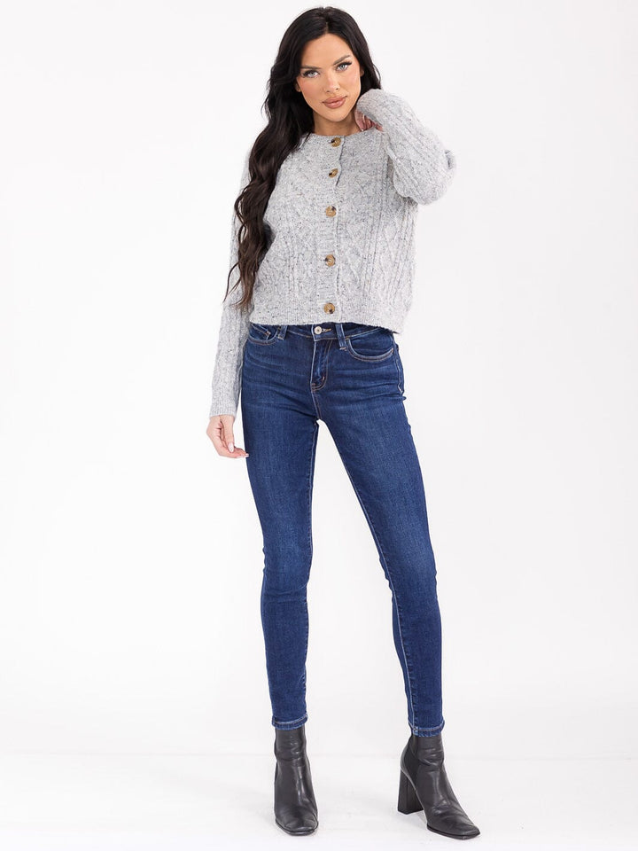 WOMEN'S LONG SLEEVE BUTTON UP DETAILED KNIT SWEATER