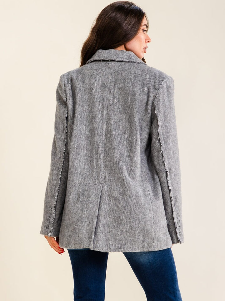 WOMEN'S LONG SLEEVE BUTTON CLOSURE FRONT POCKETS COAT
