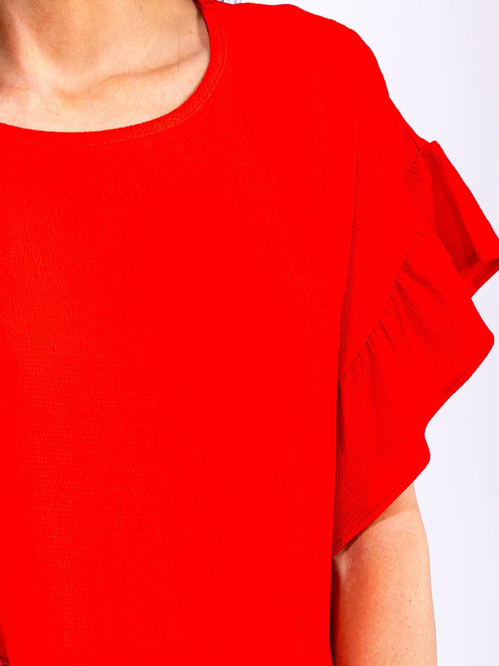 WOMEN'S SHORT RUFFLE SLEEVE TIERED BLOUSE