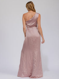 WOMEN'S SLEEVELESS ONE SHOULDER SURPLICE FRONT SLIT MAXI GOWN DRESS