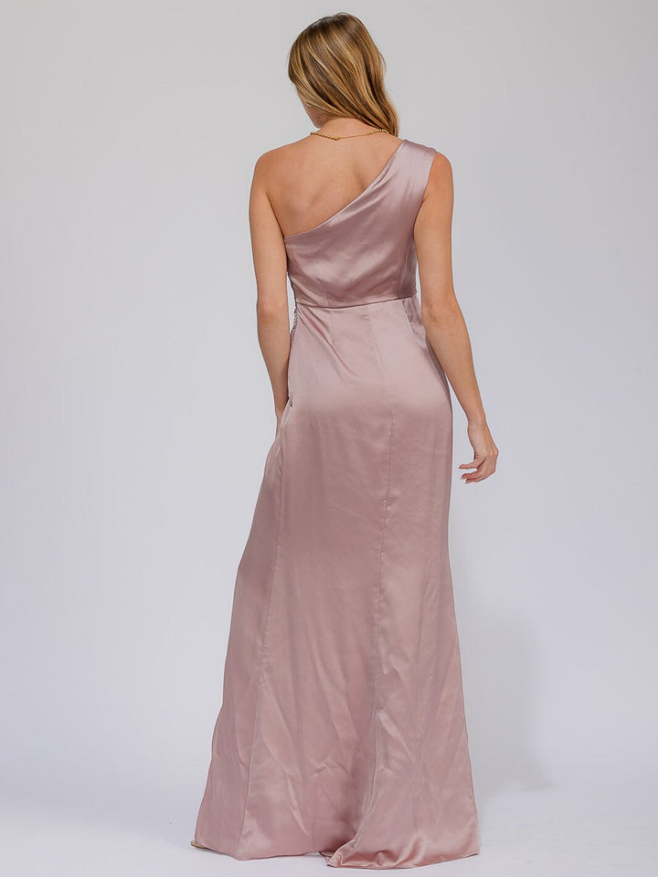 WOMEN'S SLEEVELESS ONE SHOULDER SURPLICE FRONT SLIT MAXI GOWN DRESS