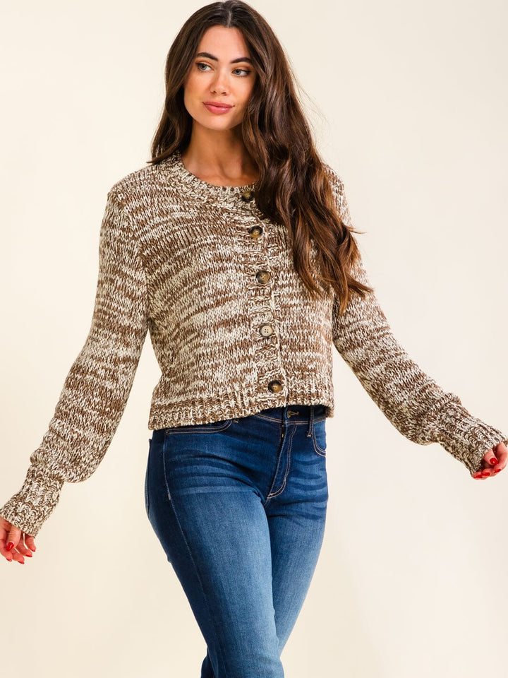 WOMEN'S LONG SLEEVE BUTTON UP MULTI KNIT SWEATER
