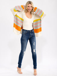 WOMEN'S LONG SLEEVE BUTTON CLOSURE COLORBLOCK CARDIGAN
