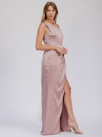 WOMEN'S SLEEVELESS ONE SHOULDER SURPLICE FRONT SLIT MAXI GOWN DRESS
