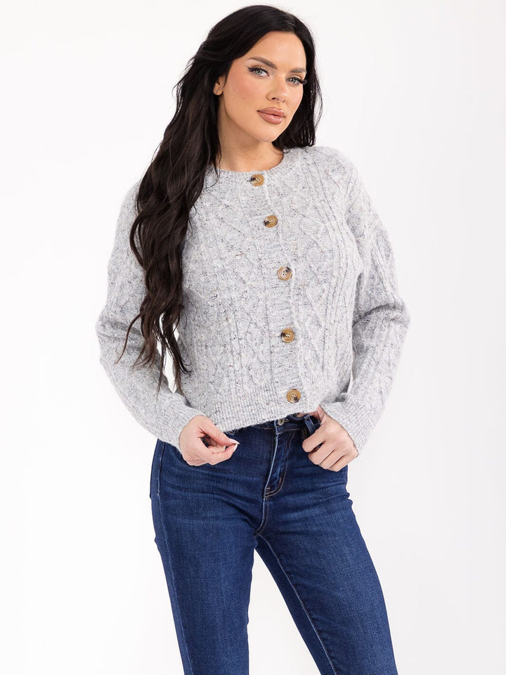 WOMEN'S LONG SLEEVE BUTTON UP DETAILED KNIT SWEATER