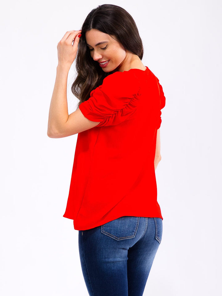 WOMEN'S SHORT PUFF SLEEVE V-NECK BLOUSE