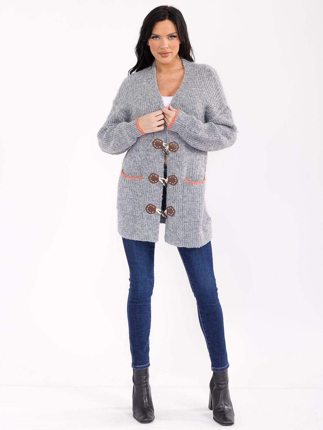 WOMEN'S LONG SLEEVE BUTTON CLOSURE FRONT POCKETS CARDIGAN