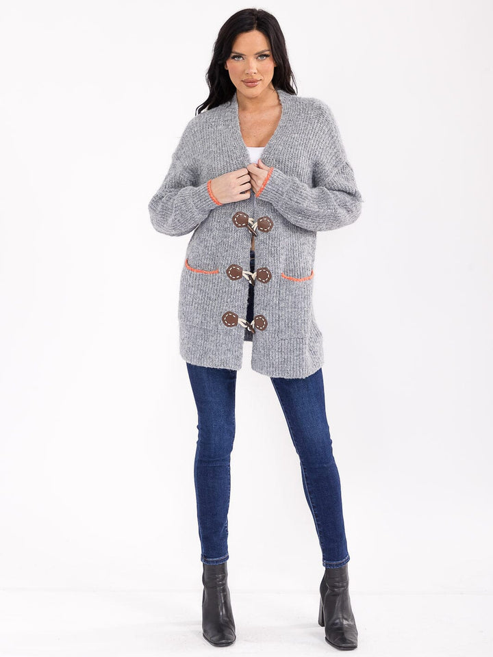 WOMEN'S LONG SLEEVE BUTTON CLOSURE FRONT POCKETS CARDIGAN