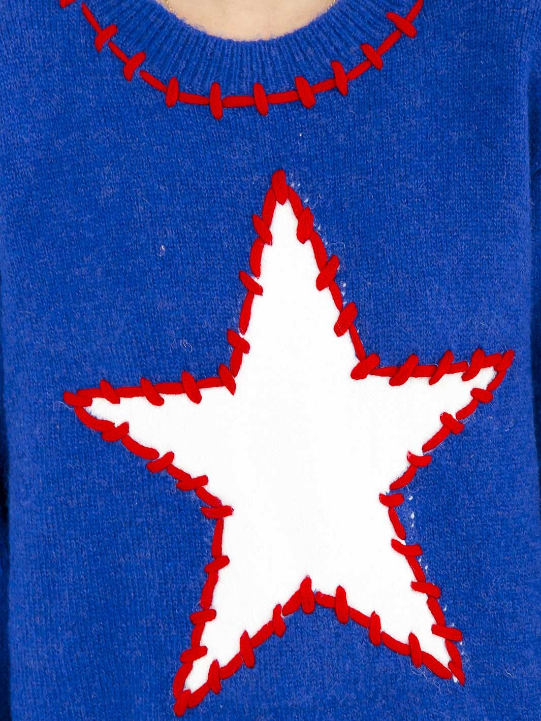 WOMEN'S LONG SLEEVE STARS PRINT PULLOVER SWEATER