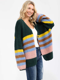 WOMEN'S LONG SLEEVE BUTTON CLOSURE COLORBLOCK CARDIGAN