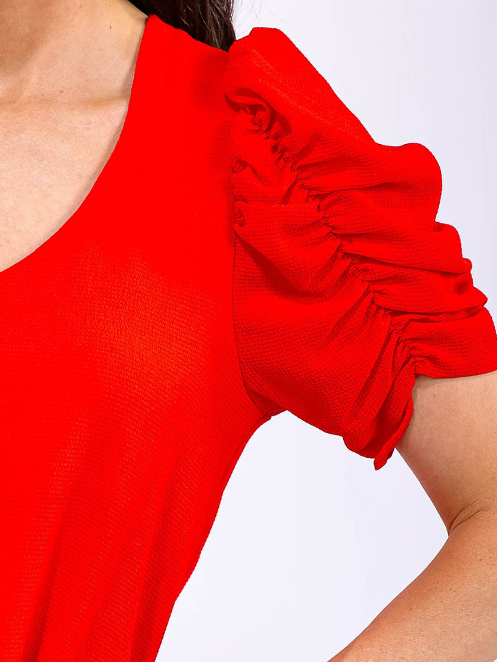 WOMEN'S SHORT PUFF SLEEVE V-NECK BLOUSE