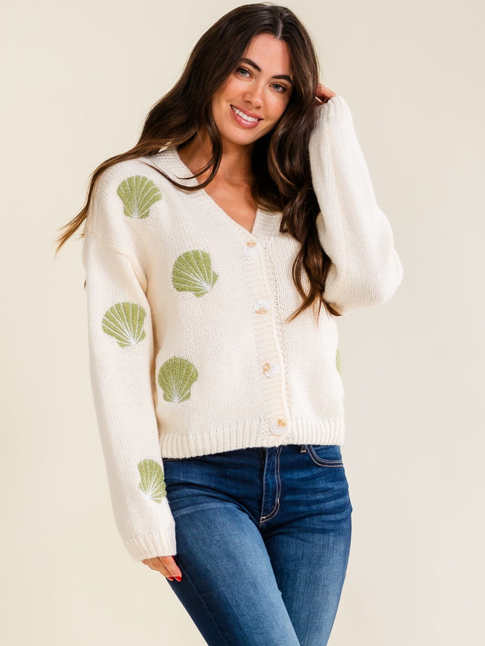 WOMEN'S LONG SLEEVE BUTTON UP KNIT SWEATER