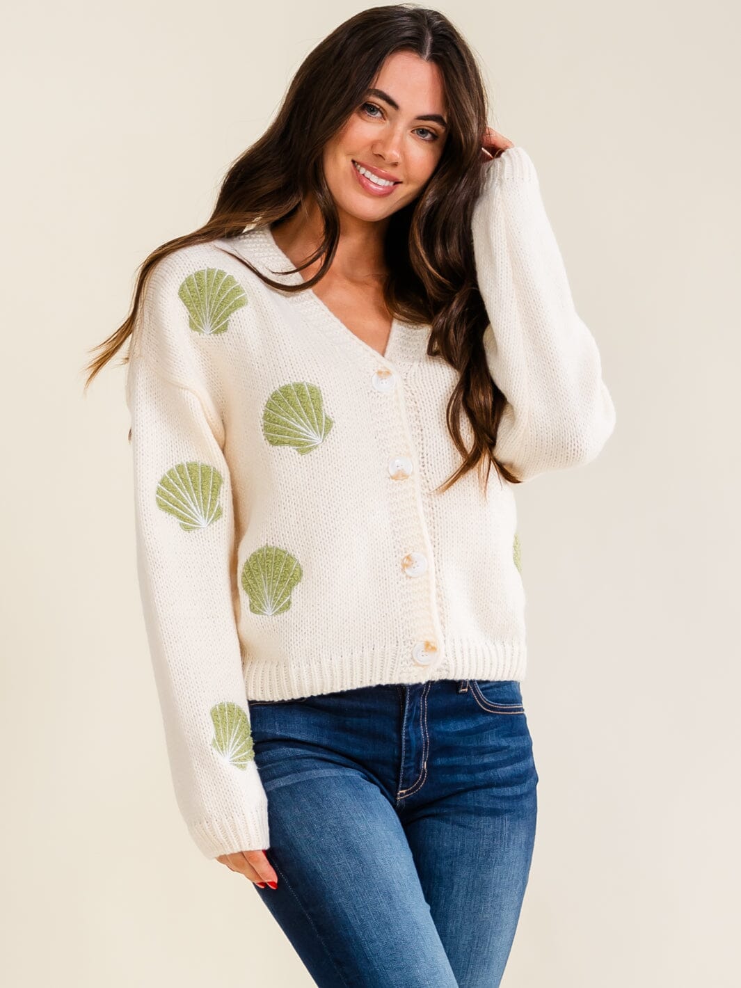 WOMEN'S LONG SLEEVE BUTTON UP KNIT SWEATER