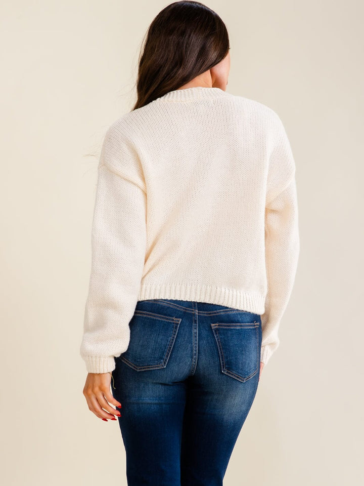 WOMEN'S LONG SLEEVE BUTTON UP KNIT SWEATER
