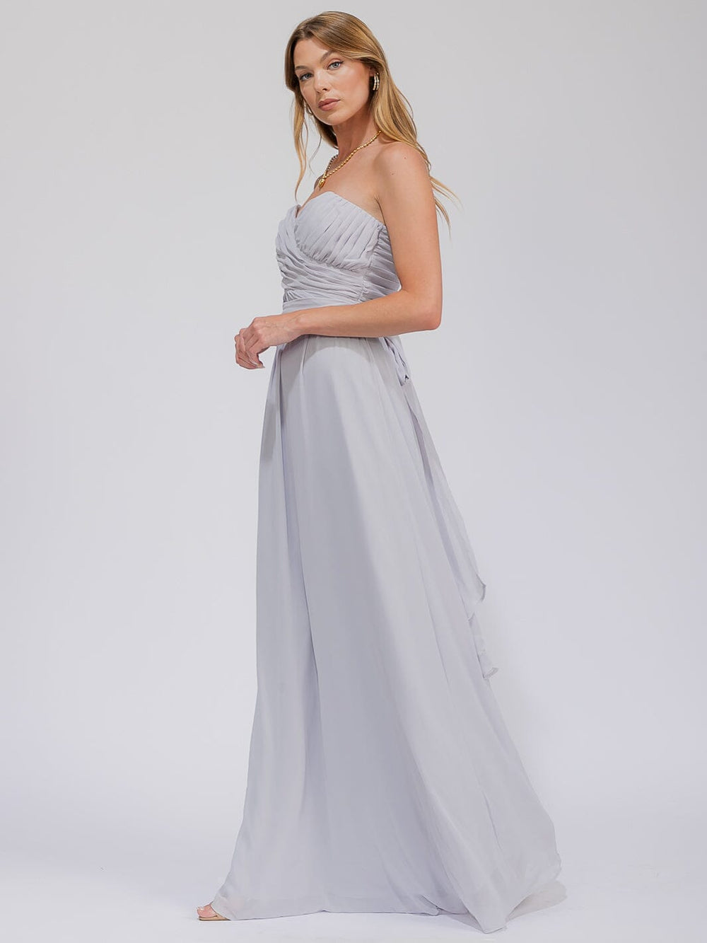 WOMEN'S SLEEVELESS V-NECK SELF TIE MAXI GOWN DRESS