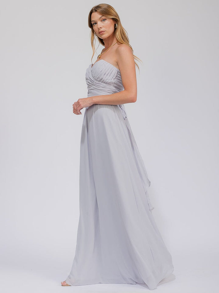 WOMEN'S SLEEVELESS V-NECK SELF TIE MAXI GOWN DRESS