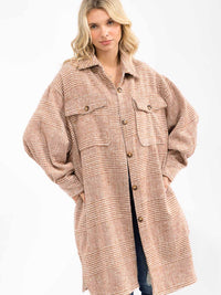 WOMEN'S LONG SLEEVE BUTTON UP FRONT POCKETS PLAID OVERSIZED COAT