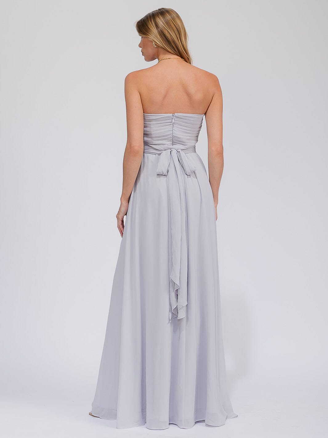 WOMEN'S SLEEVELESS V-NECK SELF TIE MAXI GOWN DRESS