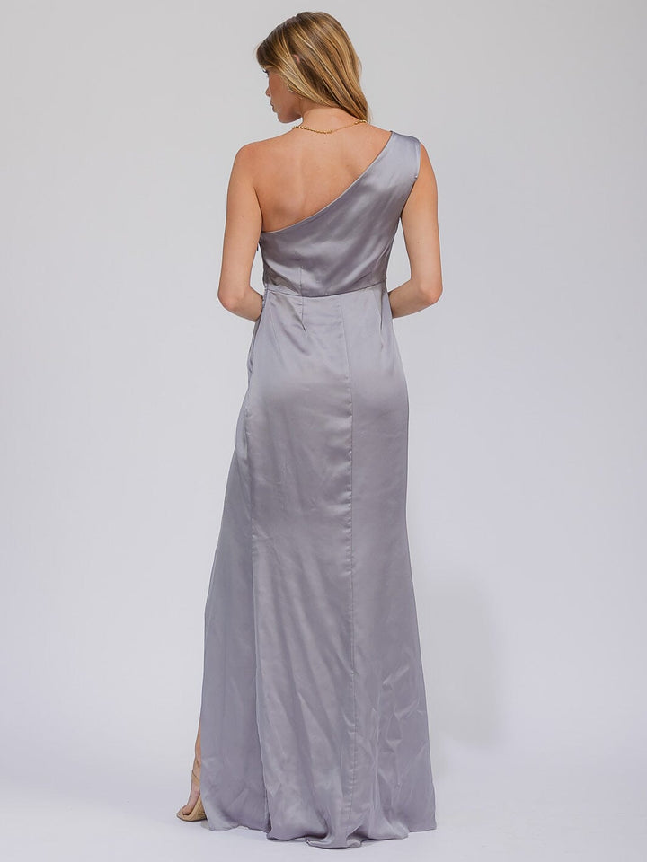 WOMEN'S SLEEVELESS ONE SHOULDER SURPLICE FRONT SLIT MAXI GOWN DRESS