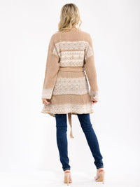 WOMEN'S LONG SLEEVE OPEN FRONT POCKETS SELF TIE KNIT CARDIGAN
