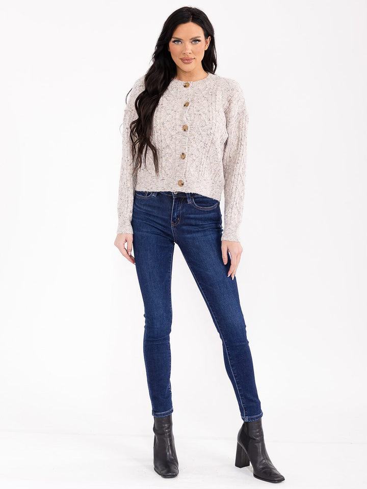 WOMEN'S LONG SLEEVE BUTTON UP DETAILED KNIT SWEATER