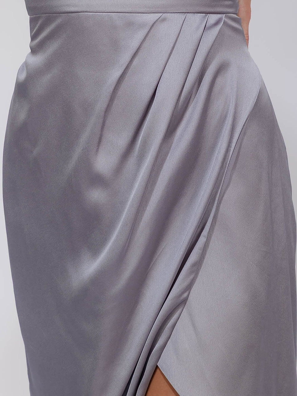 WOMEN'S SLEEVELESS ONE SHOULDER SURPLICE FRONT SLIT MAXI GOWN DRESS