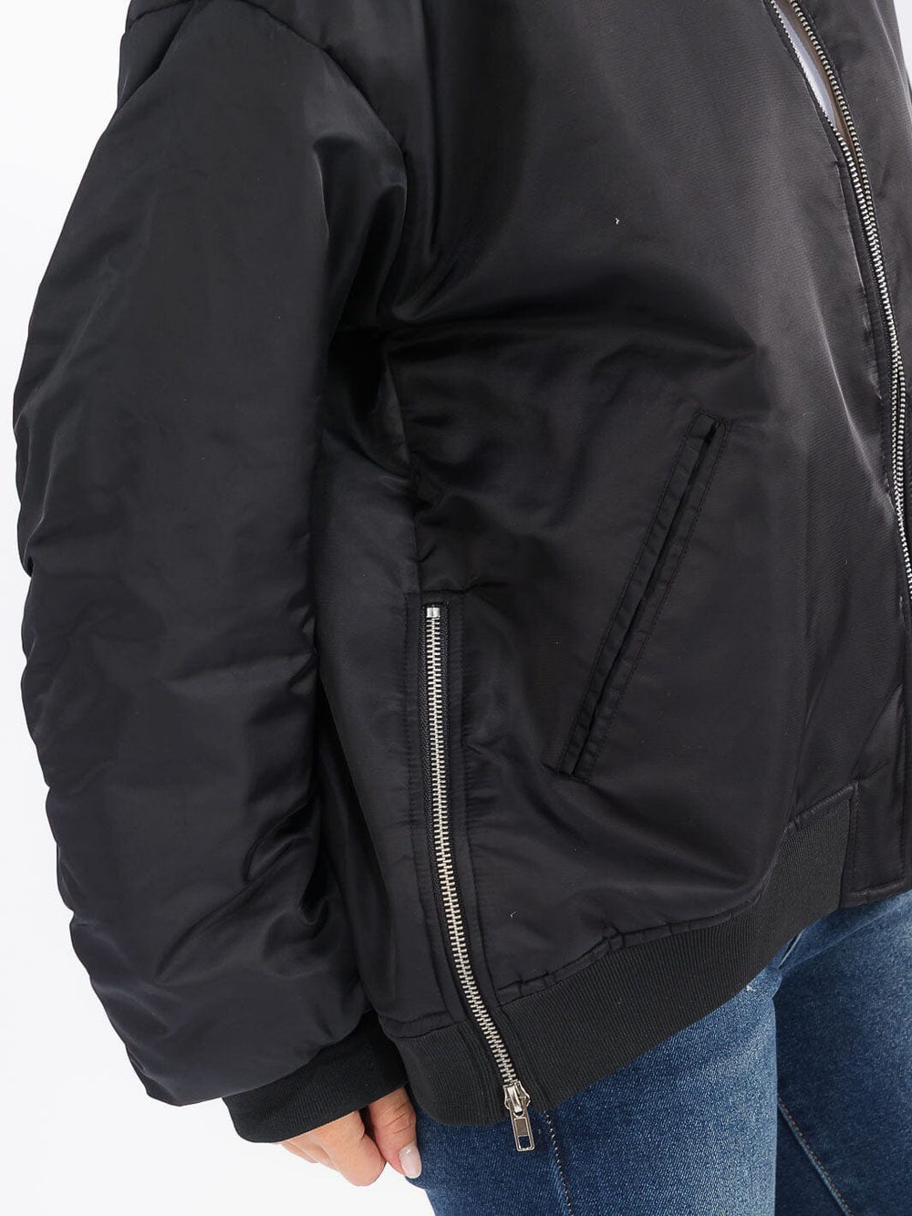 WOMEN'S LONG SLEEVE ZIP UP FRONT POCKETS BOMBER JACKET