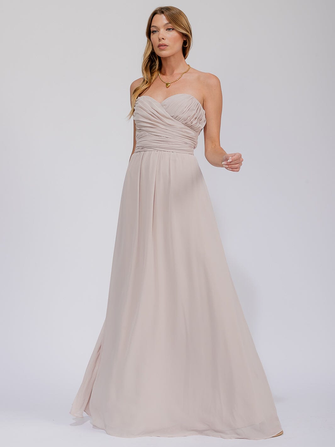 WOMEN'S SLEEVELESS V-NECK SELF TIE MAXI GOWN DRESS