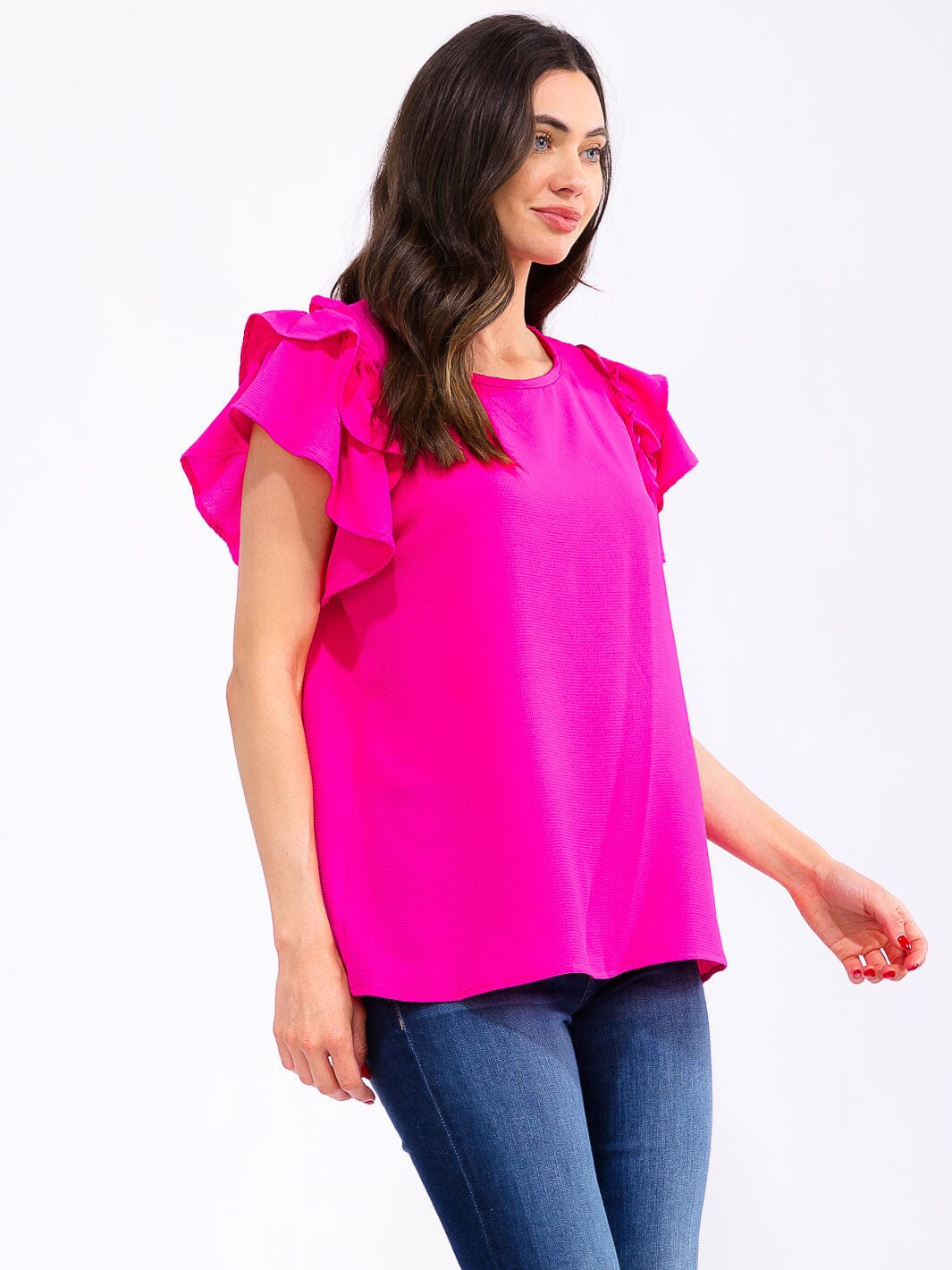 WOMEN'S SHORT RUFFLE SLEEVE LOOSE FIT BLOUSE