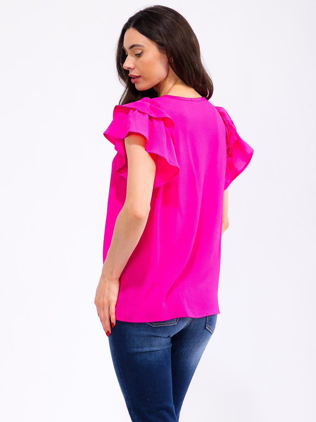 WOMEN'S SHORT RUFFLE SLEEVE LOOSE FIT BLOUSE