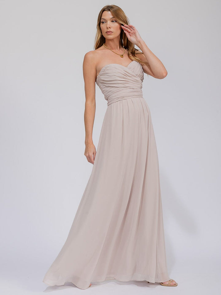 WOMEN'S SLEEVELESS V-NECK SELF TIE MAXI GOWN DRESS