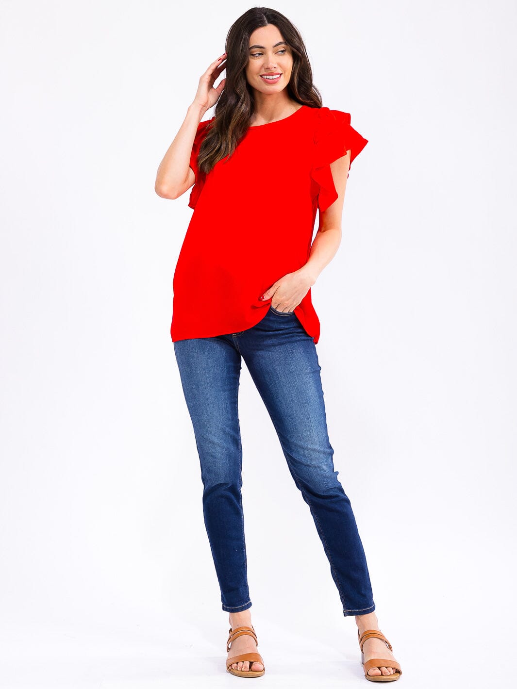 WOMEN'S SHORT RUFFLE SLEEVE LOOSE FIT BLOUSE